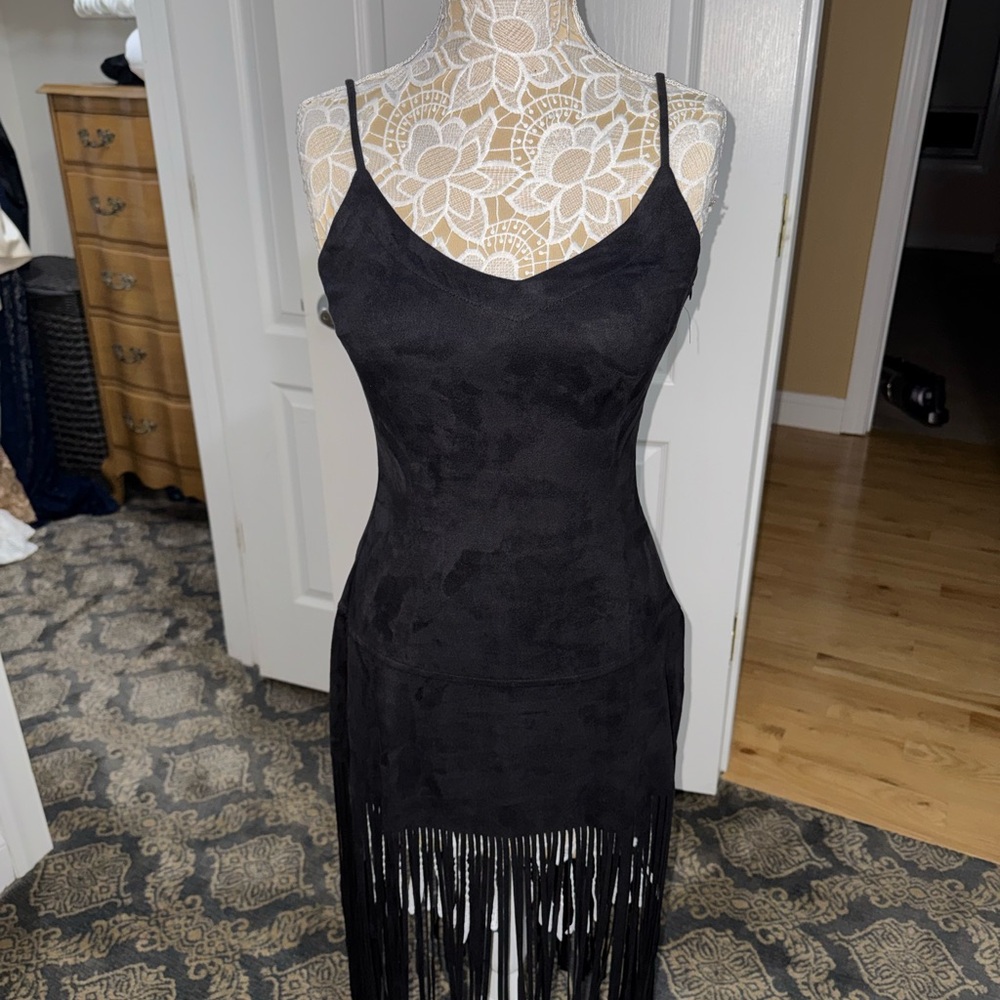 Design Lab Lord & Taylor Black Fringe Midi Dress